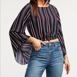 Long Bell Sleeve Stripe Crop Top